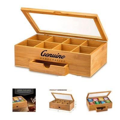 Handcrafted Bamboo Tea Organizer with Side Drawer