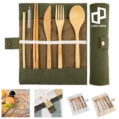 Reusable 6-Piece Bamboo Utensils Cutlery W/ Case