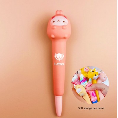 Cute Bunny Stress Reliever Pen 2 In 1 Squeeze Toy Pen PU Foam Gel Ink Pen