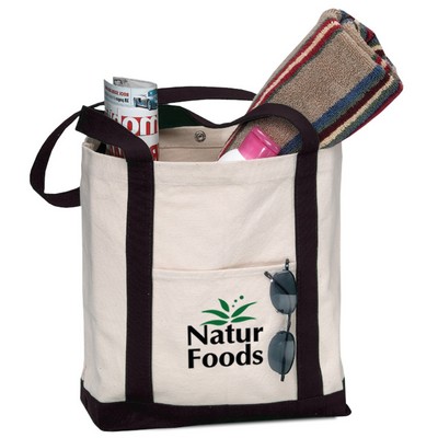 Two Tone Canvas Boat Tote Bag with Snap Closure - 17"x13"x5"