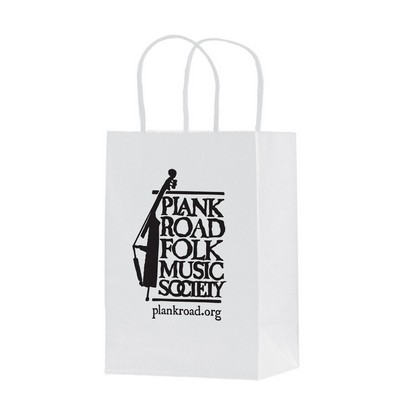 White Kraft Paper Shopper Tote Bag (5 1/2"x3 1/4"x8 3/8")