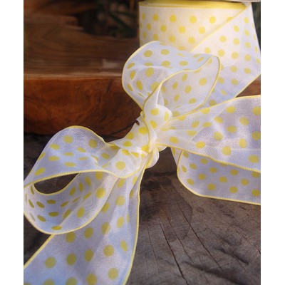 Wired Edge White Sheer Ribbon w/Dots