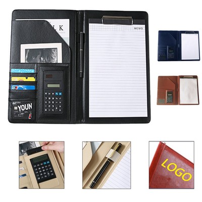 Leather Business Portfolio Folder with Calculator