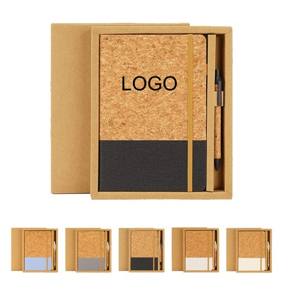 A5 Size Eco-Friendly Cork Hard Cover 90 Sheets Notebook w/Corkwood Pen