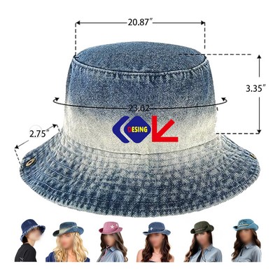 Denim Bucket Hats for Women Men Casual Jean Fisherman Cap Packable Outdoor Sun Hats