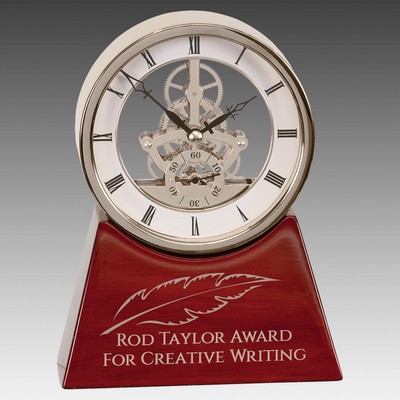 7.25" Executive Silver & Rosewood Piano Finish Clock