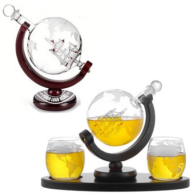 Whiskey Decanter Globe Set with 2 Glasses