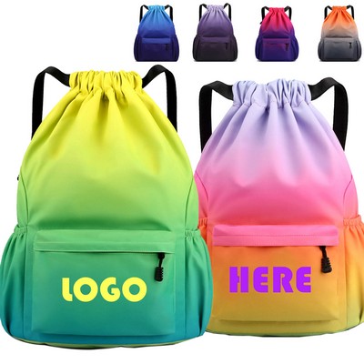 Gradient Color Waterproof Lightweight Drawstring Backpack