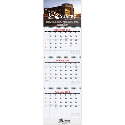 Large Three Month At A Glance Calendar w/Apron (10¾" x 35")