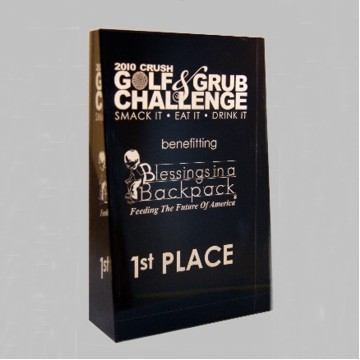 Solid Crystal Engraved Award - 7" large - Black Wedge