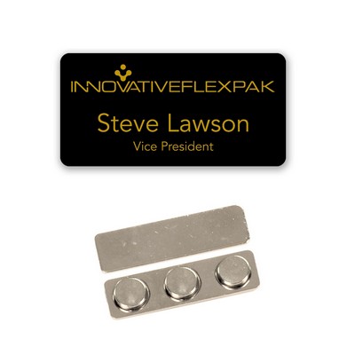 Name Badge. Black Plastic - 1.5x3 laser engrave to Gold. No Minimum