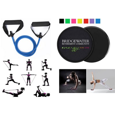 Promotek iBank® Exercise Band + Fitness Sliders (Blue)