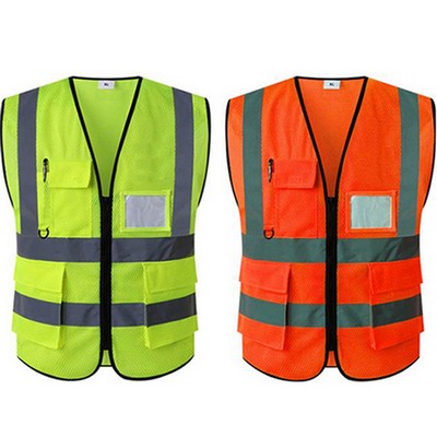 High Visibility Mesh Safety Reflective Vest Pockets Zipper