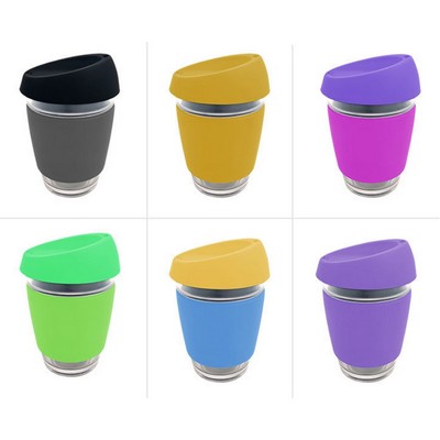 Reusable Coffee Cup, Glass Travel Mug with Flip-open Lid