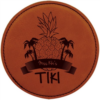 4" Round Rawhide Leatherette Coaster