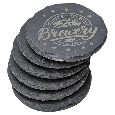 4" Round Slate Coaster 6 Piece Set