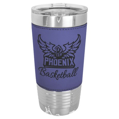 Polar Camel 20 oz. Purple/Black Laserable Leatherette Tumbler with Clear Lid
