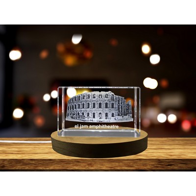 Exquisite 3D Engraved Crystal Sculpture of El Jam Amphitheatre in Morocco