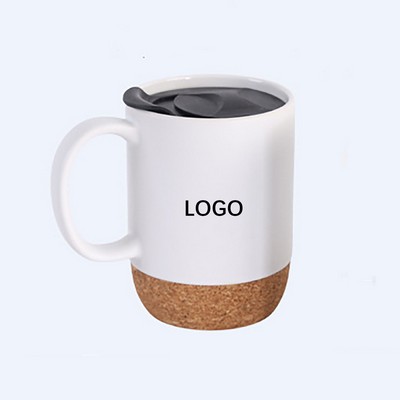 13.5Oz Cork Based Ceramic Mug W/ Lid