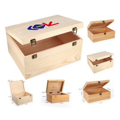 13 x 10 x 6.5 inches Natural Unfinished Pine Wood Boxes with Hinged Lid and Front Clasp