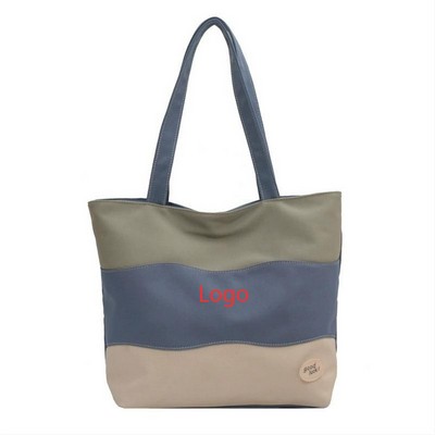 Color-Blocked Canvas Tote Bag