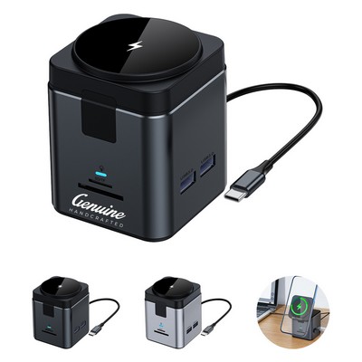 Multiport Type C Hub with Magnetic Wireless Charger
