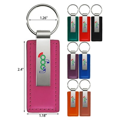 Metal Rectangular Leather Keychain
