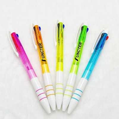 Clear Pen Barrel 4-Color Retractable Ballpoint Pen Smooth Writing