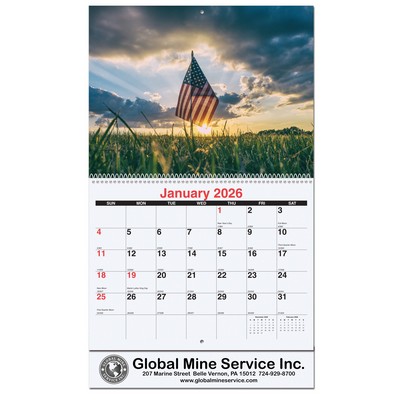 Old Glory Monthly Wall Calendar w/Coil Binding (10 5/8"x18¼")