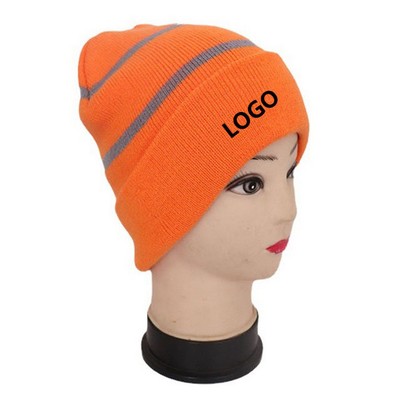 Knit Cuff Beanie With Reflective Stripes