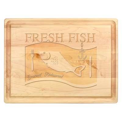 15" x 20" x 1 1/4" Maple Rectangular Butcher Block with Juice Groove