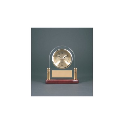 6.5" Arch Glass Desk Clock w/ Posts & Rosewood Piano Finish