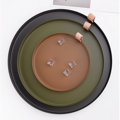 Round Tray w/Leather Handle