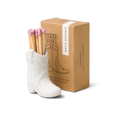 COWBOY BOOT VINTAGE MATCH HOLDER - WHITE, INCLUDES 25 COUNT of LILAC SAFETY