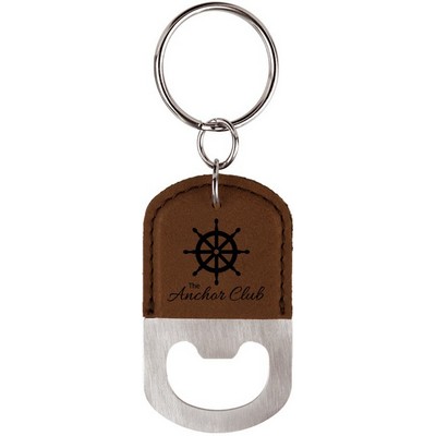 Oval Dark Brown Leatherette Bottle Opener Keychain