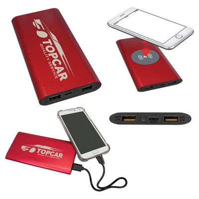 Red 8000MAH Power Bank & Wireless Anodized Aluminum Charger