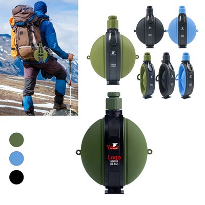 20 Oz. Collapsible Silicone Camping Water Bottle with Compass