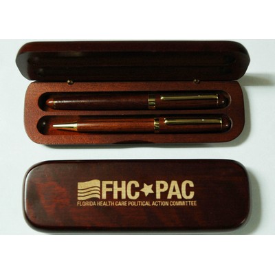Rosewood Ballpoint & Roller Pen in Wood Box