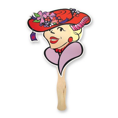 Custom Shape Sandwich Paper Hand Fan w/ Wood Stick Handle
