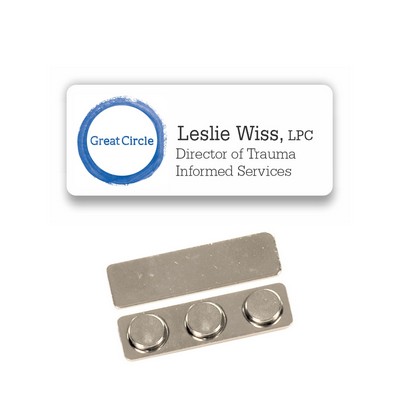 Name Badge - White metal, 3x1.25 inches. Full Color. No Minimums