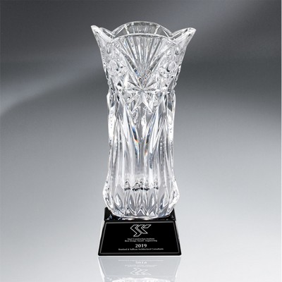 Crystal Vase on Rich Black Glass Base - Large with Black Lasered Plate