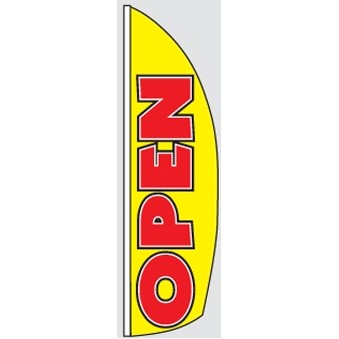 12' Poly-Knit Stock Sharkfin Flag w/Pole Kit (Open w/Yellow Background)