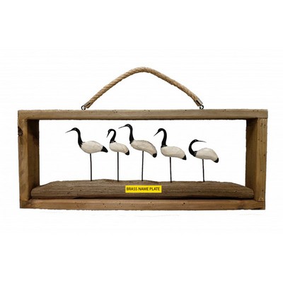 3D Wooden Flamingos in Antique Wooden Wall Frame.