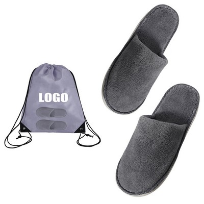 Closed Strap Plush Travel Thick Slipper w/Backpack