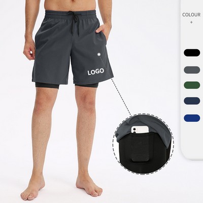 Men 2-In-1 STeal Greenth Gym Yoga Outdoor Sports Shorts