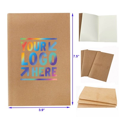7.5 x 3.9 Inches 204 Pages 103 Sheets Kraft Cover Blank Paper Notebook