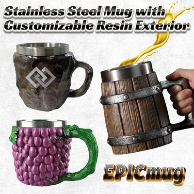 EpicMug Stainless Steel Mug with Customizable Resin Molded Exterior