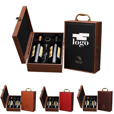 Double Bottle Leather and Wood Wine Box