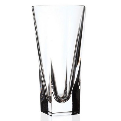 Clear Crystal Flower Vase with Round Opening and Square Bottom, 12"