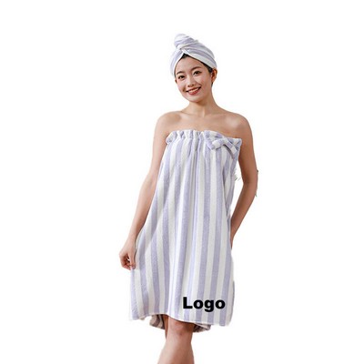 Coral Fleece Stripe Women'S Wearable Bath Towel Suit